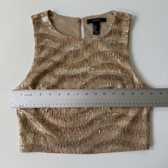 Forever 21 Gold Sequin Crop Tank Top Festival Indie Sleaze Y2K Style Size Small‎ - Picture 6 of 7